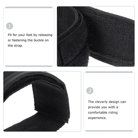 Close-up of 1 Pair Kids Bike Toe Clips And Pedal Straps Set Adjustable Footrests Anti Slip Straps for safer rides, with buckle details.