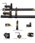 Clamp On Pallet Forks For Tractor Bucket With Adjustable Stabilizer Bar, 43 Inch Length, detailed view of design and features.