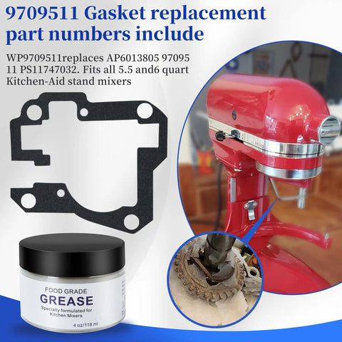 Beefy Worm Gear Kit For 5 Qt And 6 Qt Stand Mixers Replacement Parts With Beveled Gears, visible gasket and a red mixer