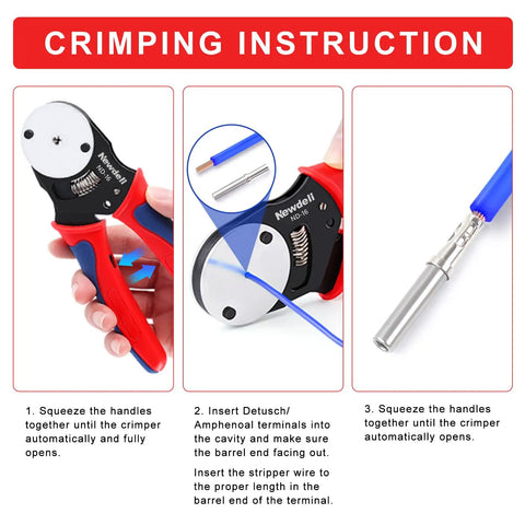 Crimping instructions for Deutsch Connector Crimp Tool For 14 To 18 AWG Closed Barrel Pins