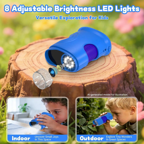 Kids Pocket Digital Microscope With 2.0 Inch IPS Screen 1080p Photo Video 50X To 1000X Magnification Eight LED Lights Portable STEM Toy For Ages 3, 6, And 12 Boys And Girls Blue, LED lens exploded view