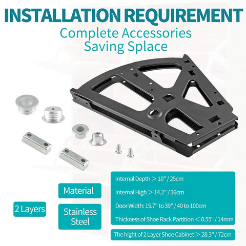 Two Layer Shoe Cabinet Hinge Flip Frames Stainless Steel Replacement Fittings shown with installation components