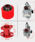 VM22 Racing Performance Carburetor For Predator 212cc And 196cc Clone Engines Fits Coleman CT200U BT200X KT196 Mini Bike Go Kart GX160 GX200 6.5HP OHV Includes Intake Manifold And 38mm Air Filter Red components