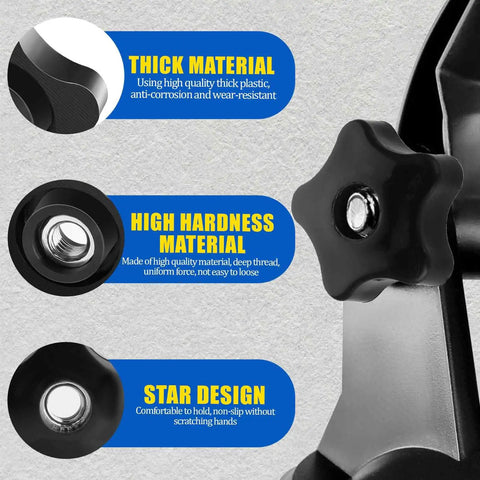 Top Shelf Star Knobs 5/16-18 Female Thread Thumb Screws With Kickass Grip Heavy Duty Clamping Nuts Smooth Threaded Knobs For T Track Bolts Shop Jigs And DIY Builds 4 Pack featuring thick plastic material and star design for easy grip.