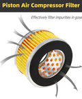 5 Pack Air Compressor Intake Paper Filter Elements 4.2x3x2 Inches Piston Type Yellow Replacement, Easy Install, in use