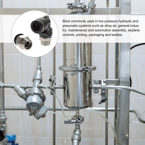 Solid 6 Pc Set Of Threaded Straight Push Fit Air Line Fittings Includes 3/4 Inch And 12mm Connectors With Impact Resistant Pu Nylon Pneumatic Couplers For Heavy Duty Industrial Air Tube Applications That Get The Job Done Fast black threaded air fitting in industrial pneumatic system