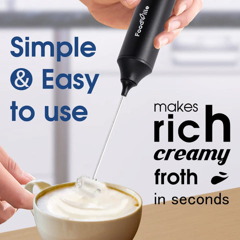Rechargeable Milk Frother Handheld Foam Maker With USB Type C Charging Stainless Balloon Whisk For Cappuccino Latte Bulletproof Coffee Keto Diet Protein Powder And Matcha Black whisking milk in cup