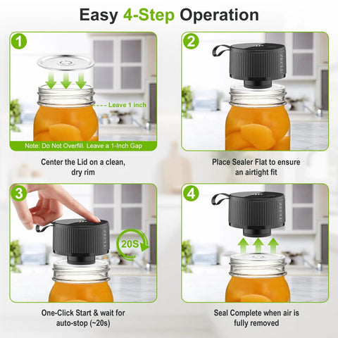One Touch Auto Seal Mason Jar Vacuum Sealer Kit For Wide And Regular Mouth Jars With Smart Stop and Easy Hand Free Vacuum