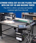 Versa Cut 4x4 CNC Plasma Table with 40A Plasma Cutter and Cutting Torch in metal workshop setting