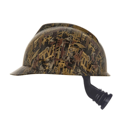 Hydro Dip V-Gard Cap Style Safety Hard Hat With Fas-Trac III Ratchet Suspension High Density Polyethylene Shell Oilfield Camo