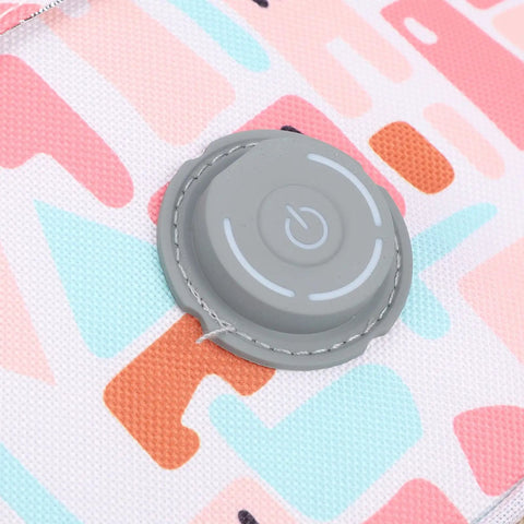 Close-up of USB power button on Grab And Go Breastmilk Cooler Bag Crafted From Tough Canvas With Plug In Usb Cooling.