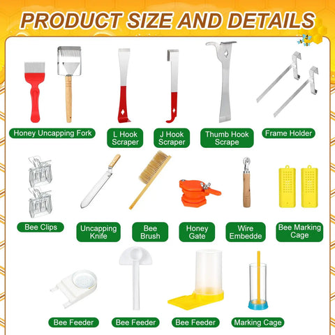 All In One Beekeeping Starter Kit For Beginners With 29 To 30 Piece Tool Set featuring uncapping fork and hive tools