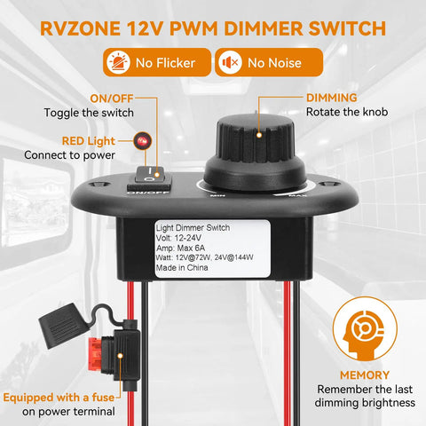 Pro Shop Certified 12V High Side Pwm Dimmer Toggle Switch For Rv Camper Boat And Pickup Trailers viewed from the top with wiring.