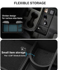 Center Console Hanging Organizer Box With Compartments For Split Bench Seats Fits 2019 To 2026 Silverado 1500 And 2020 To 2026 Silverado 2500HD 3500HD Sierra GMC Trucks Keeps Your Gear Sorted And Your Cabin Neat showing flexible storage and divider design.