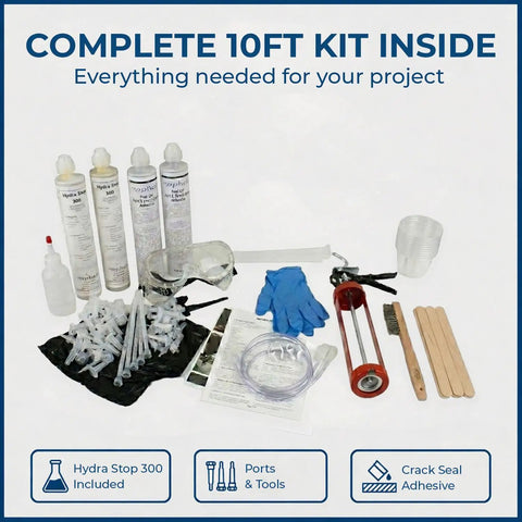 10ft Peel Paste Foundation Crack Repair Kit With Surface Ports And 300 Polyurethane Foam for basement waterproofing tools
