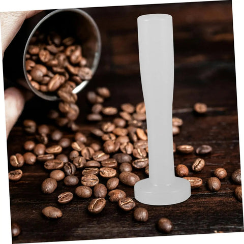 Plastic Espresso Tamper For Home And Commercial Coffee Making No Frills Durable Press Tool, white tamper with coffee beans