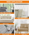 Image showing applications of Self Adhesive Leather Repair Patches Tape 8x11 Inch Beige for couches, chairs, car seats, and sofas.