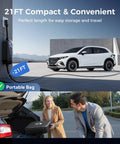Portable J1772 EV Charger For All J1772 EVs And PHEVs Level 1 And 2 in use with car, 21ft cable, portable bag shown