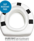 5 Inch Elevated Toilet Seat Riser For Seniors With Round Bowl Slip Resistant Pads Cushioned Comfort Easy Sit To Stand Boost Stable Design FSA HSA Eligible, showing top view with slip resistant pads