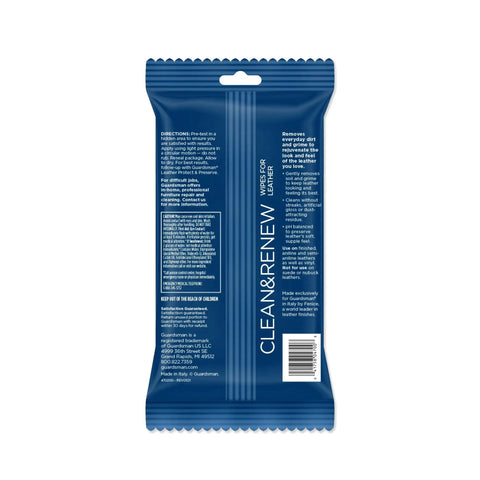 Leather Cleaner and Protectant Wipes Kit for Car Interiors, Sofas, Bags, Boots, and Small Leather Goods, 20 Count, back view