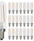 Lit LED Filament T6 Light Bulbs 25 Pack For Chandeliers, Pendants And Sconces, 3000K Soft White, 2.5W, E12 Candelabra Base, Clear Glass
