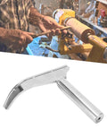 Curved steel lathe tool rest installed on a wood lathe with 25mm holder; silver finish.
