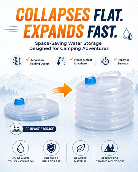 Collapsible Water Container With Spigot For Camping And Hiking, Foldable Storage Tank That Expands For Large Capacity And Flattens