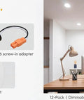 12 Pack 4 Inch Retrofit LED Recessed Lighting with E26 Adaptor, Can Lights with Baffle Trim in modern office setup.