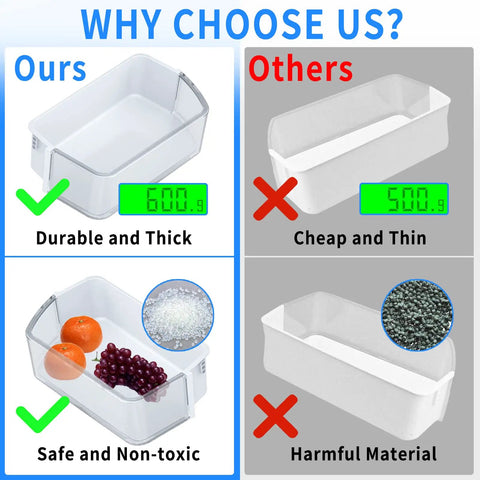 Comparison of durable plastic Right Side Fridge Door Shelf Bin Replacement and cheap alternative with harmful material