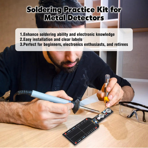 Man using soldering iron on Metal Detector Soldering Project Kit For Newbies And Curious Tinkerers Learn Hands On Electronics