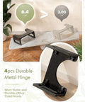 Comparison of two toilet stools, showcasing the weight difference; black stool and metal hinge detail. 7 Inch Folding Toilet Stool For Adults Bamboo Rustic Brown Collapsible Poop Stool With Anti Slip Strip For Bathroom Comfort And Relief From Constipation And Straining Improves Everyday Bathroom Experience.