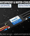 Shark G2 30A Brushless ESC With Water Cooling 2-4S Compatible, showing aluminum cooling plate and waterproof design for RC boats.