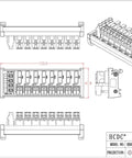 8 Channel DIN Rail Power Distribution Fuse Block For DC 5 To 32V, Plug And Play Top Wiring Terminal, Expandable System, 20A Per Channel And 20A Total, 7.62mm Pitch, Supports 26 To 10 AWG Wiring. technical drawing with dimensions and 8 fuse channels