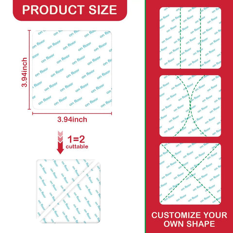 12 Piece Rug Pad Gripper Set for Hardwood Floors, 3.94x3.94 inch non slip pads, customizable shapes, for area rugs, anti-slip feature.