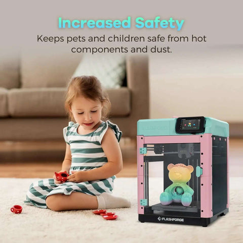 Child playing near DIY 3D Printer Enclosure Kit for Quiet, Safe Printing with Odor Isolation and High Temp Filament Support