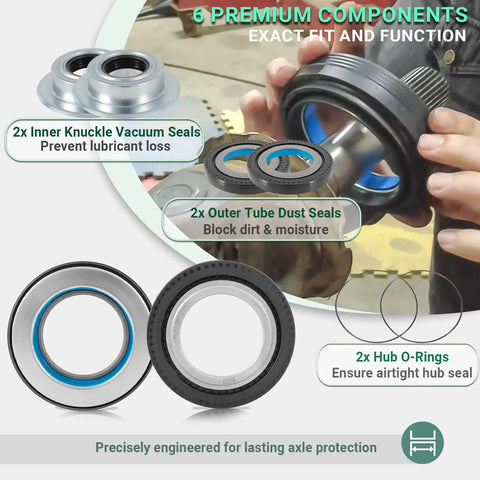 Premium Front Axle Seal Kit For Dana Sixty And Fifty Fits Ford Super Duty F250 F350 F450 F550 Four Wheel Drive components including seals and O-rings