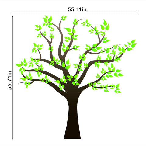 Giant Cartoon Brown Tree Wall Decals Set, Peel and Stick Leaves, Removable Wall Sticker measuring 55.7x55.1 inches