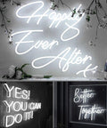 20 Ft LED Neon Rope Lights 110V Daylight White 6000K Waterproof Flexible Connectable Light Strip for Indoor Outdoor Use, displaying decorative phrases.