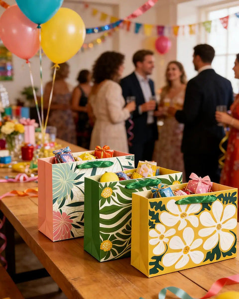 Clash Flowers Gift Bags With Tissue Paper Handles Pack Of 6 Medium Size Recyclable Cardboard Gift Bags For Parties And Gifts