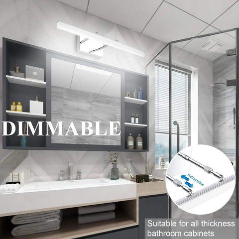 24 Inch Dimmable LED Vanity Light Over Mirror For Bathroom Chrome Finish Adjustable 180 Degree Rotatable Arm
