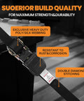 20 Ft Heavy Duty Ratchet Straps 4 Pack, 1 Inch Webbing, 1750 Lb Break Strength, close-up of black strap and metal ratchet