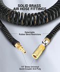 3 Meter Recoil Air Compressor Whip Hose With Quick Connect Twist Lock For High PSI Tasks Spray Gun Paint Jobs Easy Grip Design showing solid brass fittings and rubber restrictors.