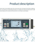 Straight Up Precision Digital Surface Roughness Tester With Inch And Metric Switch Multi Parameter Ra Rz Rq Rt Usb Data Sync And Memory Storage For Plug And Play Gauging with display and buttons over water.