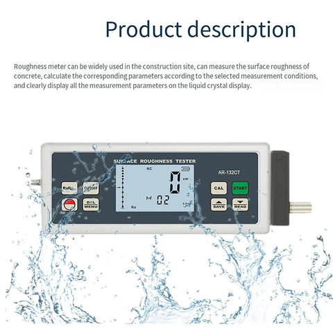 Straight Up Precision Digital Surface Roughness Tester With Inch And Metric Switch Multi Parameter Ra Rz Rq Rt Usb Data Sync And Memory Storage For Plug And Play Gauging with display and buttons over water.