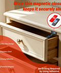 Image of a No Drill Adhesive Magnetic Cabinet Catch keeping a drawer closed, showcasing strong adhesive and stainless steel design.