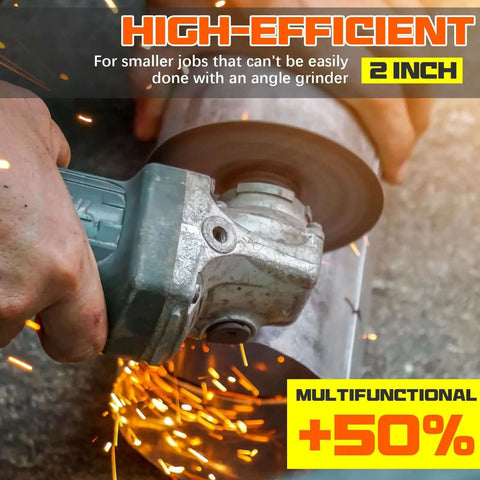 Person using 50 Pack 2 Inch Die Grinder Cut Off Wheels With Three Eighths Inch Arbor And One Quarter Inch Stem Mandrel Holder Kit