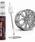 Light Silver Wheel Rim Touch Up Paint With Built In Brush For Knocking Out Curb Rash And Scrapes On Alloy Rims Plus Faster Five Minute Set For A Clean Showroom Grade Finish Daily with rim and applicator