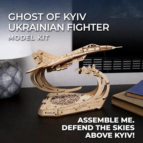 Ghost Of Kyiv Ukrainian Fighter 3D Puzzle Jet Model Kit, 1:72 wooden MiG-29 with hover stand
