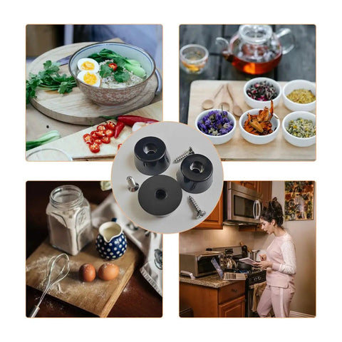 Top Shelf Non Slip Rubber Feet With Stainless Steel Screws, Heavy Duty Anti Skid Bumpers For Countertops And Cabinets, Zero Scratch Drama, Rock Solid Kitchen Savers, 20 Piece Set displayed in kitchen setting with food preparation.