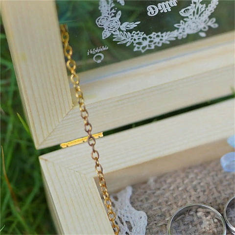 Heavy Duty Piano Hinges Set 10 Pcs Mini Size For Wood Jewelry Box shown on open wooden box with chain detail